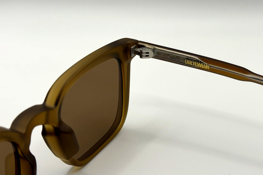 OBE 002 Aged Bronze sunglasses, temple arm logo
