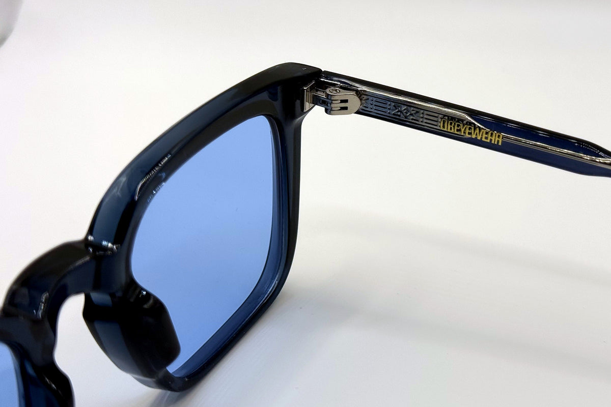 OBE 002 Ice Blue sunglasses, temple arm logo