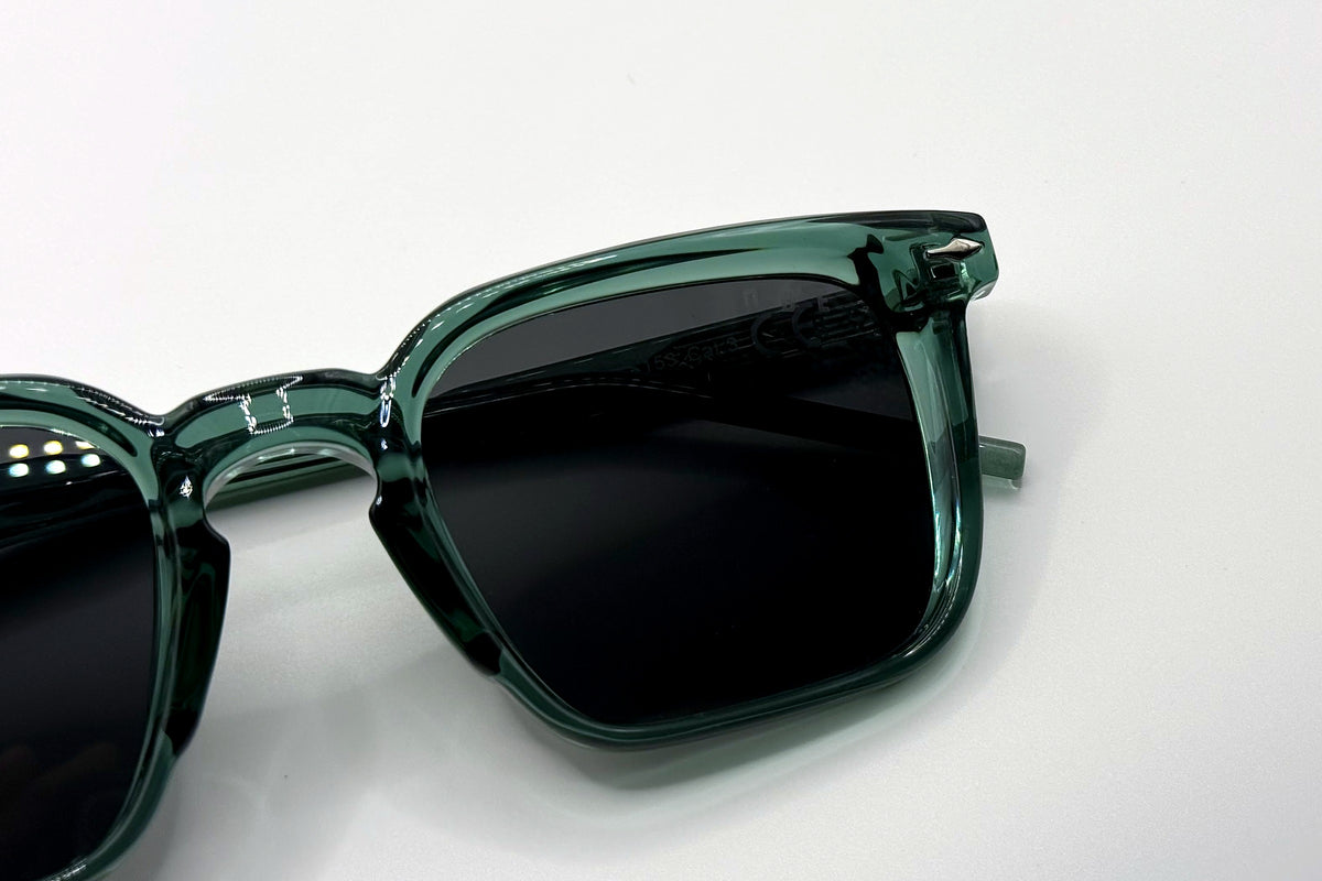 OBE 002 Jade Green sunglasses, close-up