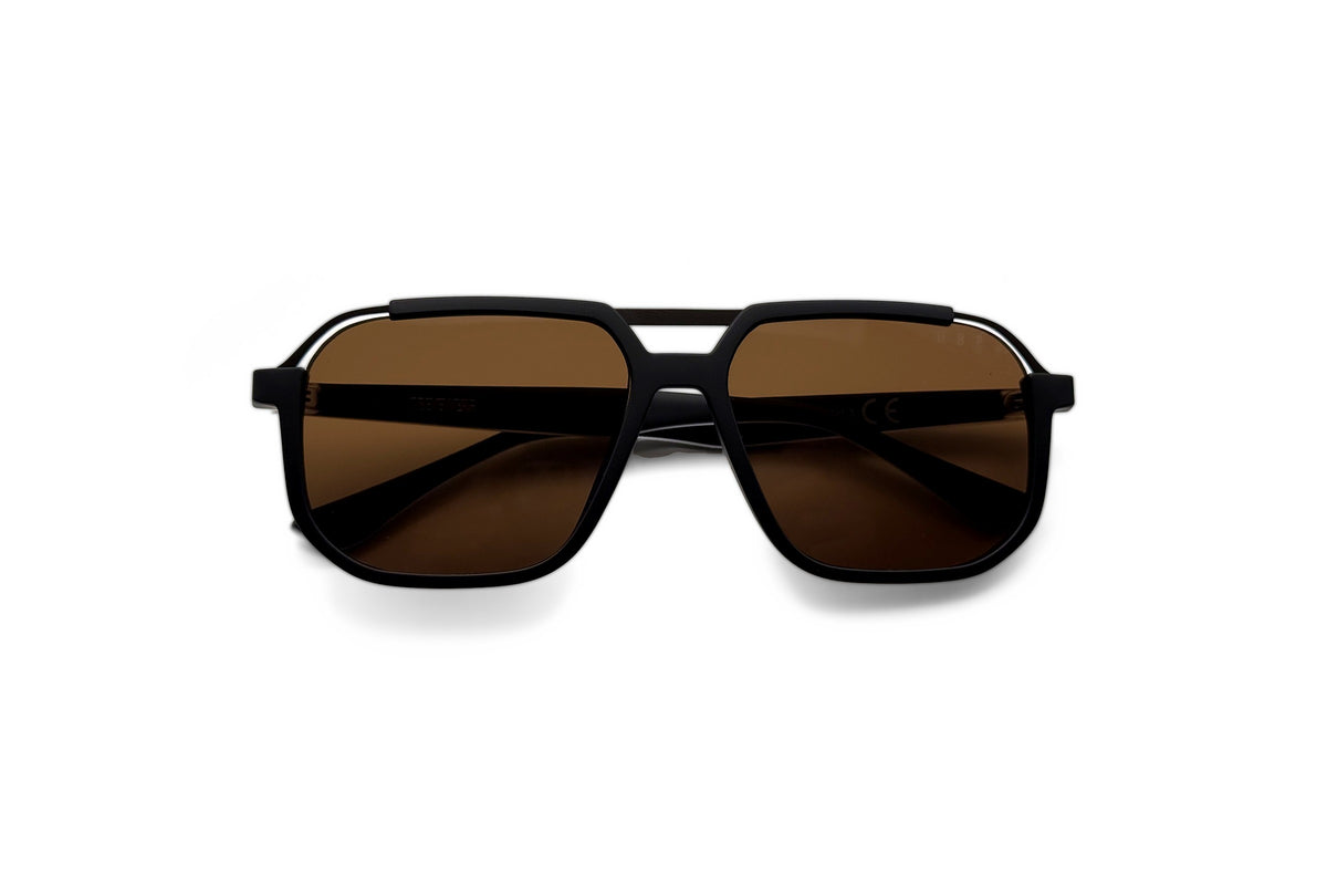 OBE 003 Black with Brown Lens sunglasses, folded