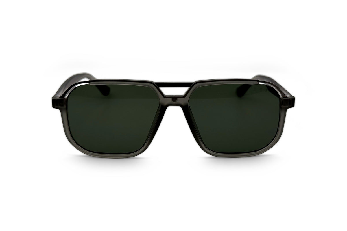 OBE 003 Grey with Green Lens sunglasses, front view