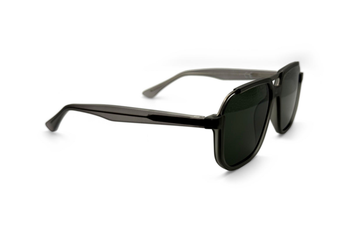 OBE 003 Grey with Green Lens sunglasses, side view