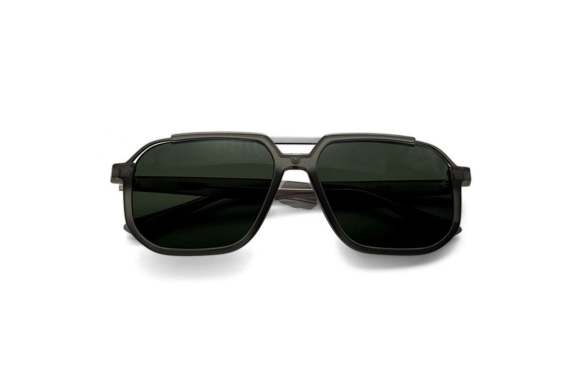 OBE 003 Grey with Green Lens sunglasses, folded