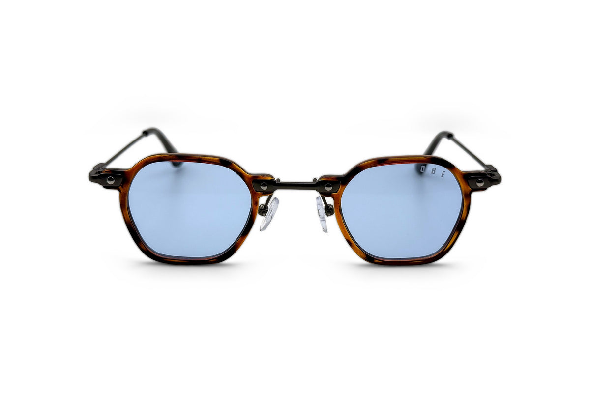 OBE 004 Tortoise with Blue Lens sunglasses, front view