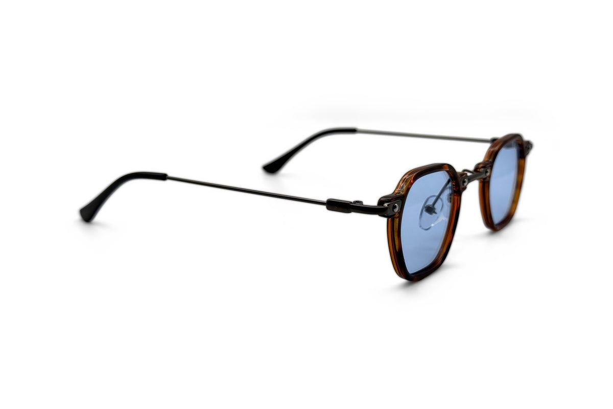 OBE 004 Tortoise with Blue Lens sunglasses, side view