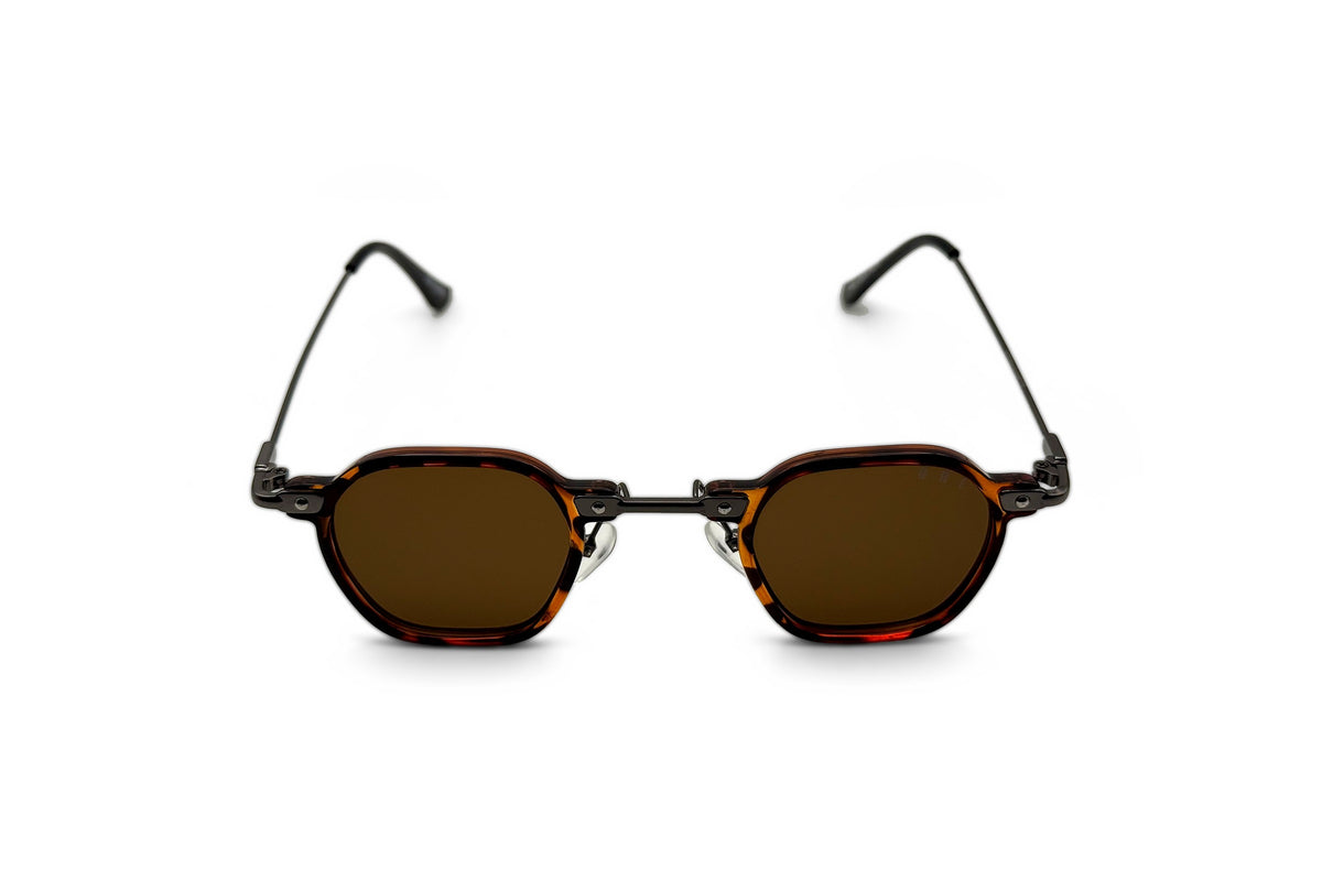 OBE 004 Tortoise with Dark Brown Lens sunglasses, arms open