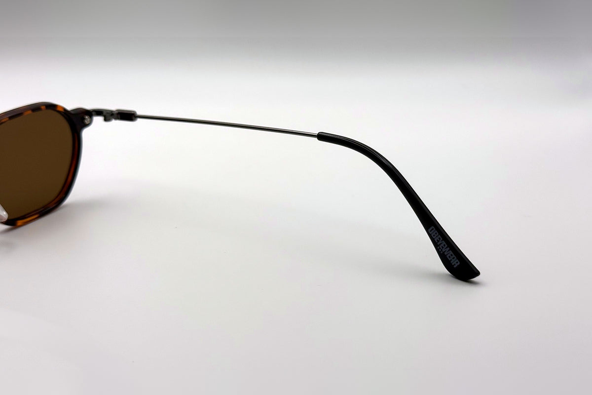OBE 004 Tortoise with Dark Brown Lens sunglasses, temple arm and logo tip